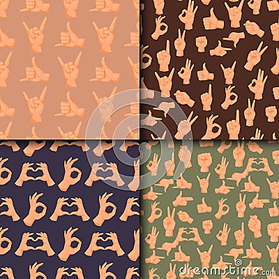 Hands deaf-mute gestures human pointing arm people gesturing communication message seamless pattern background vector Vector Illustration