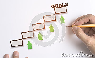 Hands Drawing Step up toward goal moving up for business concept Stock Photo