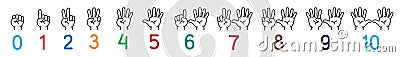 Hands with fingers Icon set for counting education Vector Illustration