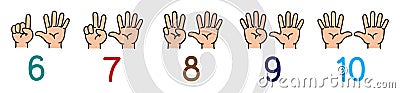 Hands with fingers.Icon set for counting education Vector Illustration