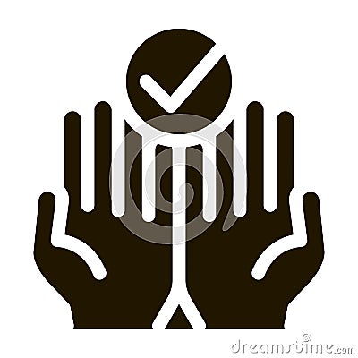 Hands Fingers Palms Up Approved Mark glyph icon Vector Illustration