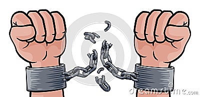 Hands Breaking Chain Shackles Cuffs Freedom Design Vector Illustration