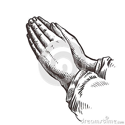 Hands folded in prayer. Sketch vector illustration Vector Illustration