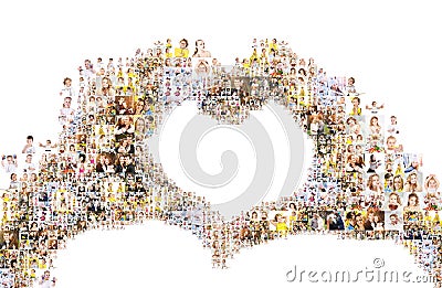 Hands forming heart, collage of people Stock Photo