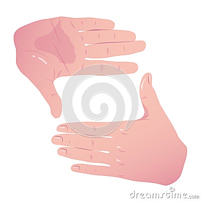 Hands Frame Cropping Gesture. Flat Framing hands. Hands taking focus frame shooting like camera. Concept Isolated on white Stock Photo