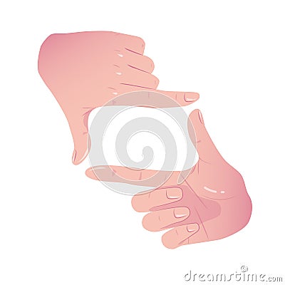 Hands Frame Cropping Gesture. Flat Framing hands. Hands taking focus frame shooting like camera. Concept Isolated on white Stock Photo