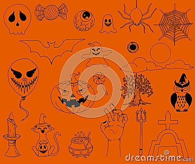 Hands-free Halloween images is a seamless pattern of Halloween on an orange background. Stock Photo