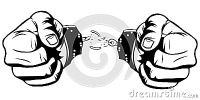 Hands free from handcuffs simple illustration Vector Illustration