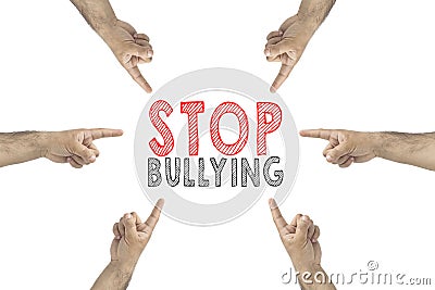 Hands gesture to the text: stop bullying Stock Photo