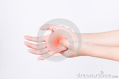The hands of the girl with pain,Carpal Tunnel Syndrome form work Stock Photo