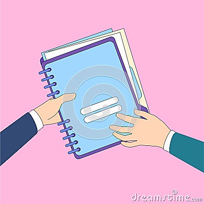 Hands Give Folder Document Papers, Concept Businessmen Share Information Data Icon Vector Illustration