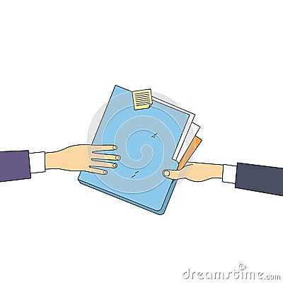 Hands Give Folder Document Papers, Concept Businessmen Share Information Data Icon Vector Illustration