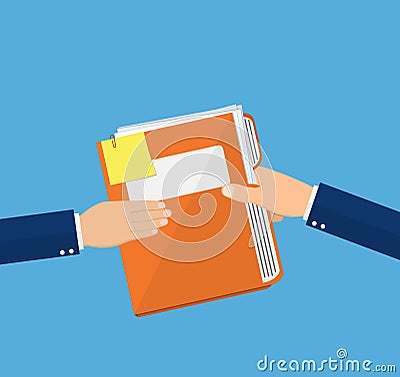 Hands Give Folder Document Papers, Vector Illustration