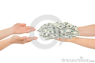 Hands giving money Stock Photo