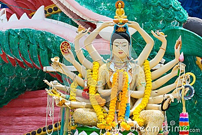 18 hands God statue Guan Yin in Wat Plai Laem temple, Samui, Thailand Stock Photo