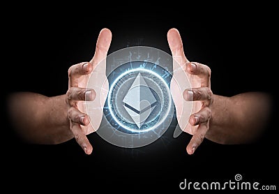 Hands Grasping Cryptocurrency Stock Photo