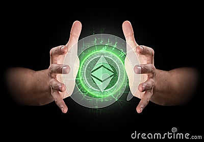 Hands Grasping Cryptocurrency Stock Photo