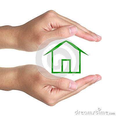 Hands and Green House Stock Photo