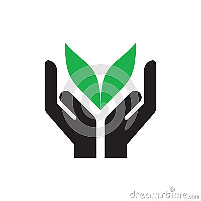 Hands with green leaves - icon on white background vector illustration for website, mobile application, presentation, infographic. Vector Illustration