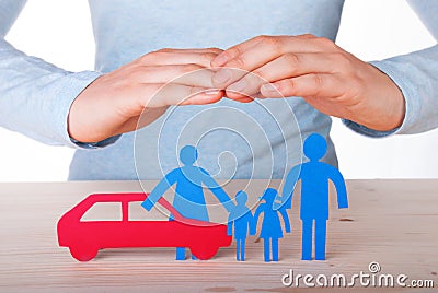 Hands Guarding Family and Car Stock Photo