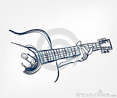Hands guitar sketch line vector design music instrument Vector Illustration