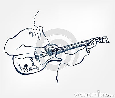 Hands guitar sketch line vector design music instrument Vector Illustration