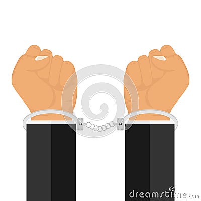 Hands in handcuffs. Cuffs are handcuffed. Vector Illustration