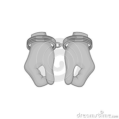 Hands in handcuffs icon, black monochrome style Vector Illustration