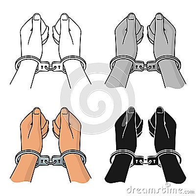 Hands in handcuffs icon in cartoon style isolated on white background. Crime symbol stock vector illustration. Vector Illustration