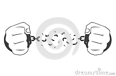 Hands in handcuffs: a man breaking a chain Vector Illustration