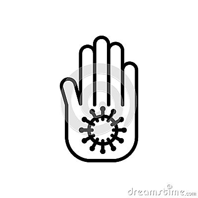 Hands have a virus, covid 19 prevention items. Line, outline symbols. Vector illustration Vector Illustration