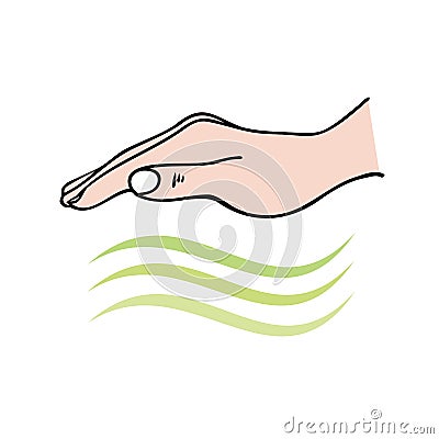 Reiki-Hands-on healing showing hand sending univeral energy waves for emotional Vector Illustration