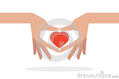 Hands and heart flat design Vector Illustration
