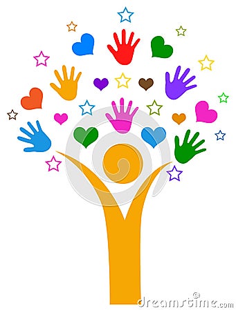 Hands and hearts with star people tree Vector Illustration