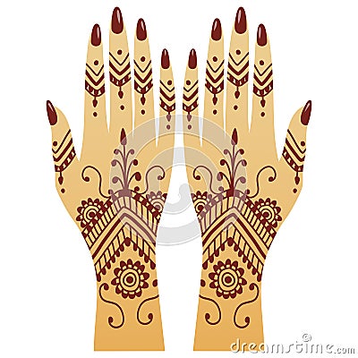 Hands Henna Mehendi Patterns Illustration Traditional Art Vector Vector Illustration