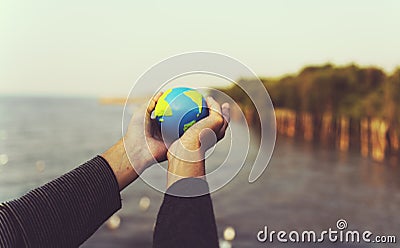 Hands Hold Global Green Environment Ecology Stock Photo