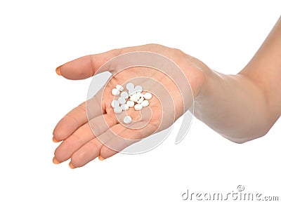 Hands hold medicine aspirin painkiller tablet pills Stock Photo