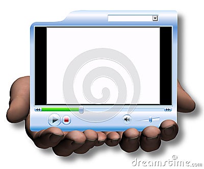 Hands Hold & Offer Media Player Video Presentation Stock Photo