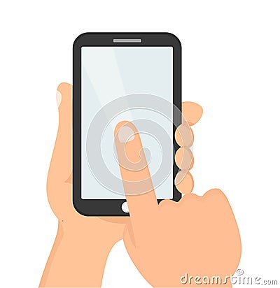 Hands hold smartphone.Finger touch Vector Illustration