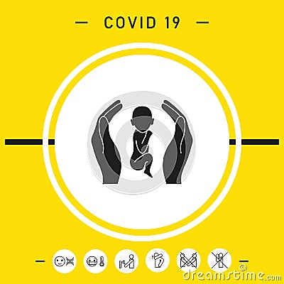 Hands holding baby, protection symbol. Graphic elements for your design Vector Illustration