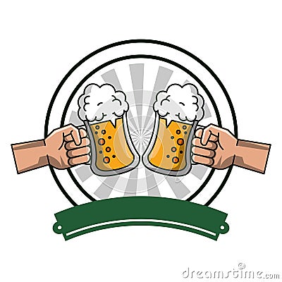 Hands holding beer cups Vector Illustration