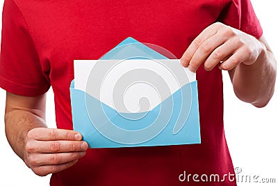 Hands holding a blank letter Stock Photo