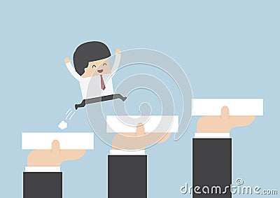 Hands holding blocks to help businessman to go to success, Career and growth Concept Vector Illustration
