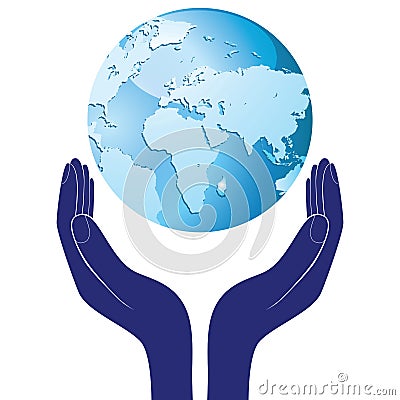 Hands holding a blue earth vector hope illustration. Save planet concept. Vector Illustration