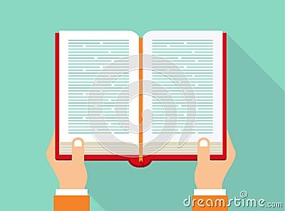 Hands holding book. Reading book concept. Book icon in flat style. Vector Illustration