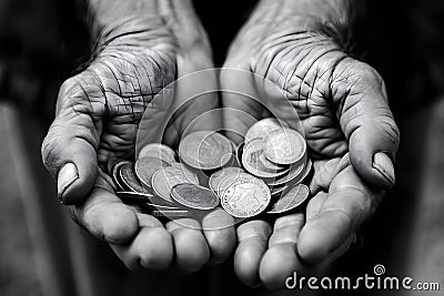 Hands Holding Coins Stock Photo