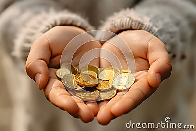 Hands Holding Coins Stock Photo