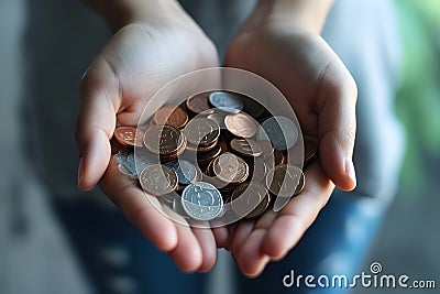 Hands Holding Coins Stock Photo