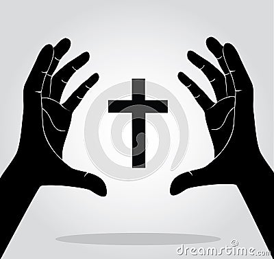 Hands holding the cross Vector Illustration