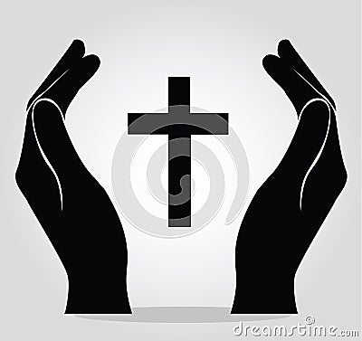 Hands holding the cross Vector Illustration